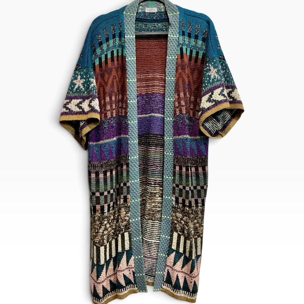 Renata Z Rare Vintage Fiesta Coat Hand Loomed Wearable Art Duster Cardigan M / L
